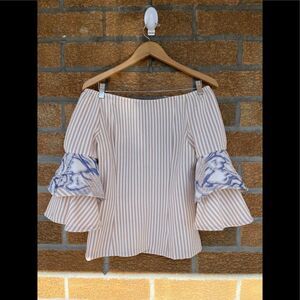 ALBERTO MAKALI SEERSUCKER OFF THE SHOULDER BLOUSE MEDIUM